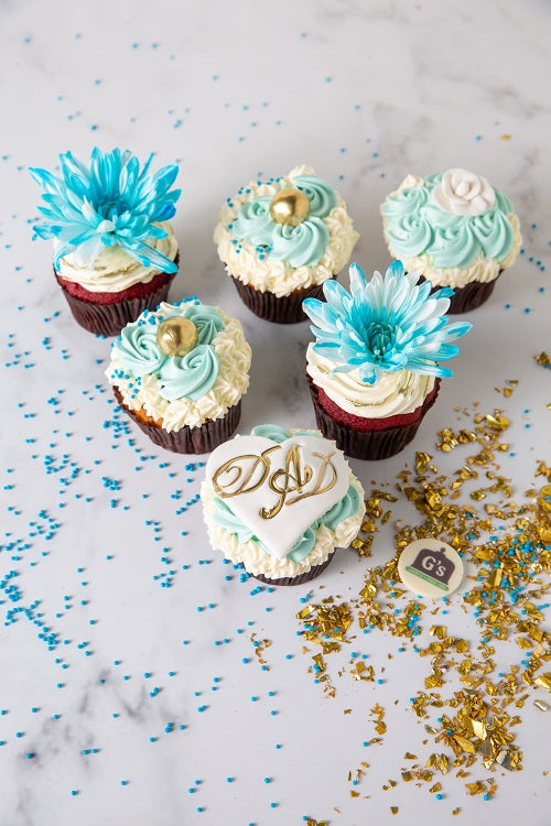 Blue Floral Cupcakes [box of 6]
